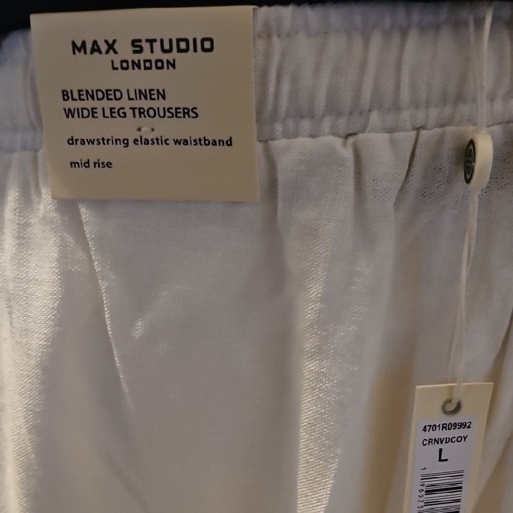 MAX STUDIO Border Print Linen Blend Pants In Ivory sz Large - Picture 8 of 9